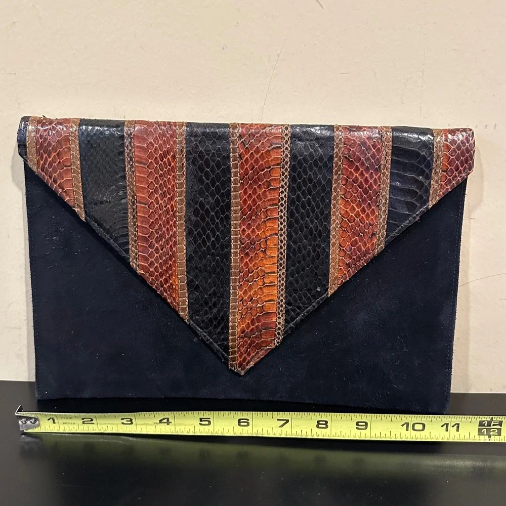 Vintage Patchwork Envelope Clutch Bag Black Brown